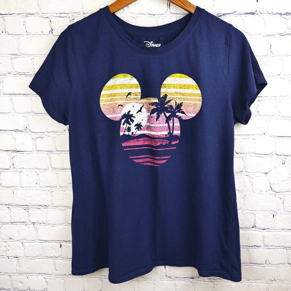 Disney Summer Mickey Ears Silhouette Shirt Beach sunset Large